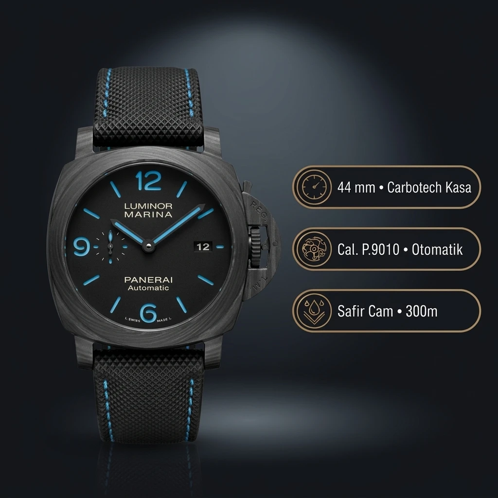 Panerai 44 mm PAM01314 Luminor Marina Siyah Kadran Mavi Detay Super Clone ETA Saat