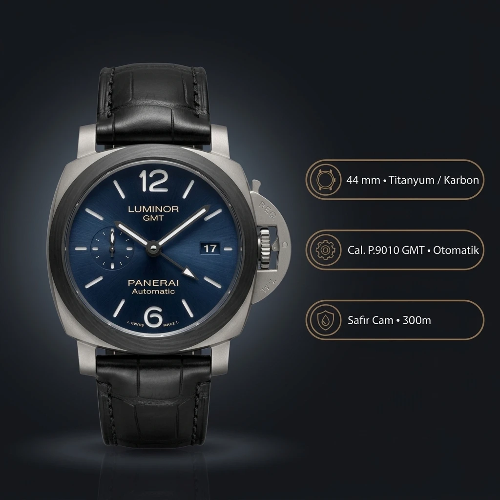 Panerai 44 mm PAM01361 Luminor GMT Mavi Kadran Çelik Super Clone ETA Saat