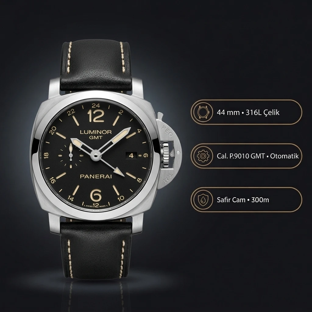 Panerai 44 mm PAM01361 Luminor GMT Siyah Kadran Super Clone ETA Saat