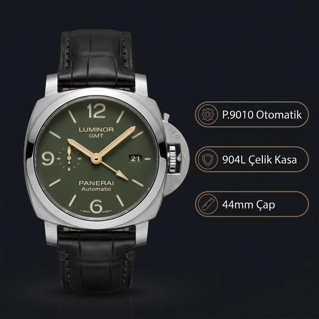 Panerai 44 mm PAM01361 Luminor Gmt Yeşil Kadran Çelik Super Clone ETA Saat