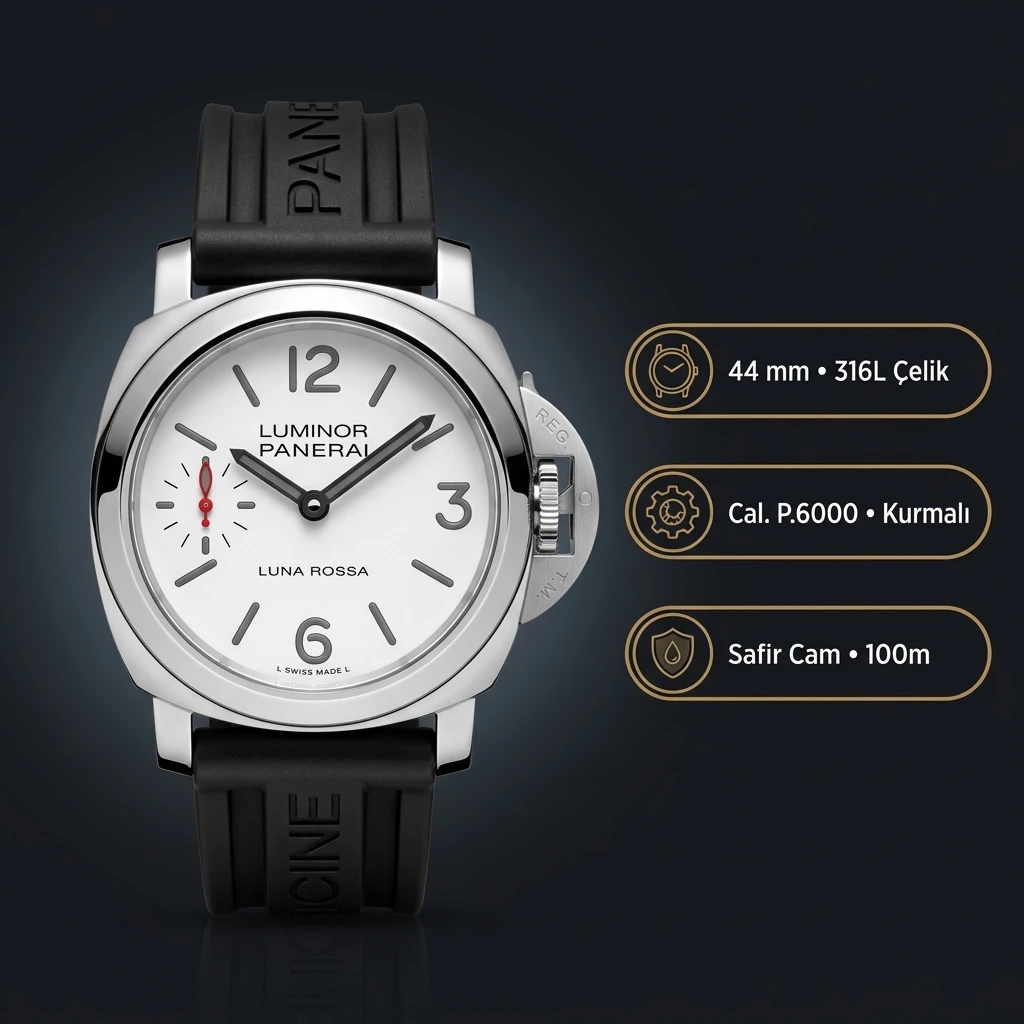 Panerai 44 mm PAM01436 Luminor Luna Rossa Beyaz Kadran Super Clone ETA Saat