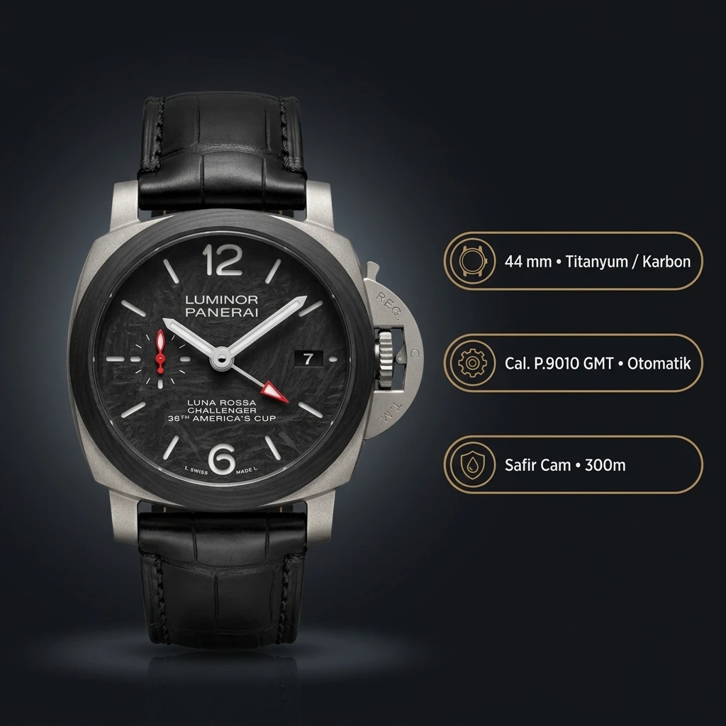 Panerai 44 mm PAM01436 Luminor Luna Rossa Karbon Siyah Super Clone ETA Saat