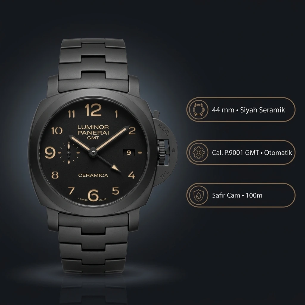 Panerai 44 mm PAM01603 Luminor GMT Karbon Gri Kadran Super Clone ETA Saat