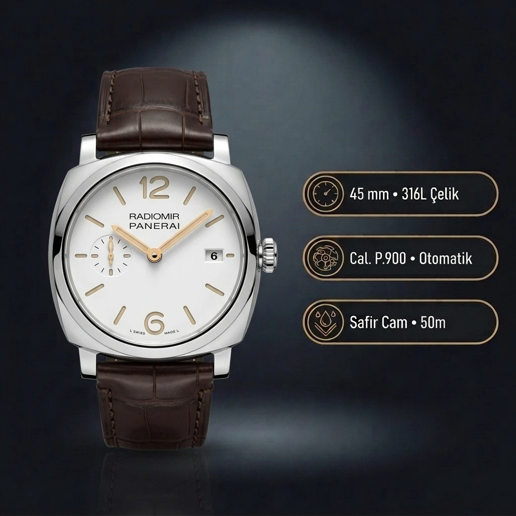 Panerai 45 mm PAM01294 Radiomir Beyaz Kadran Deri Kordon Super Clone ETA Saat