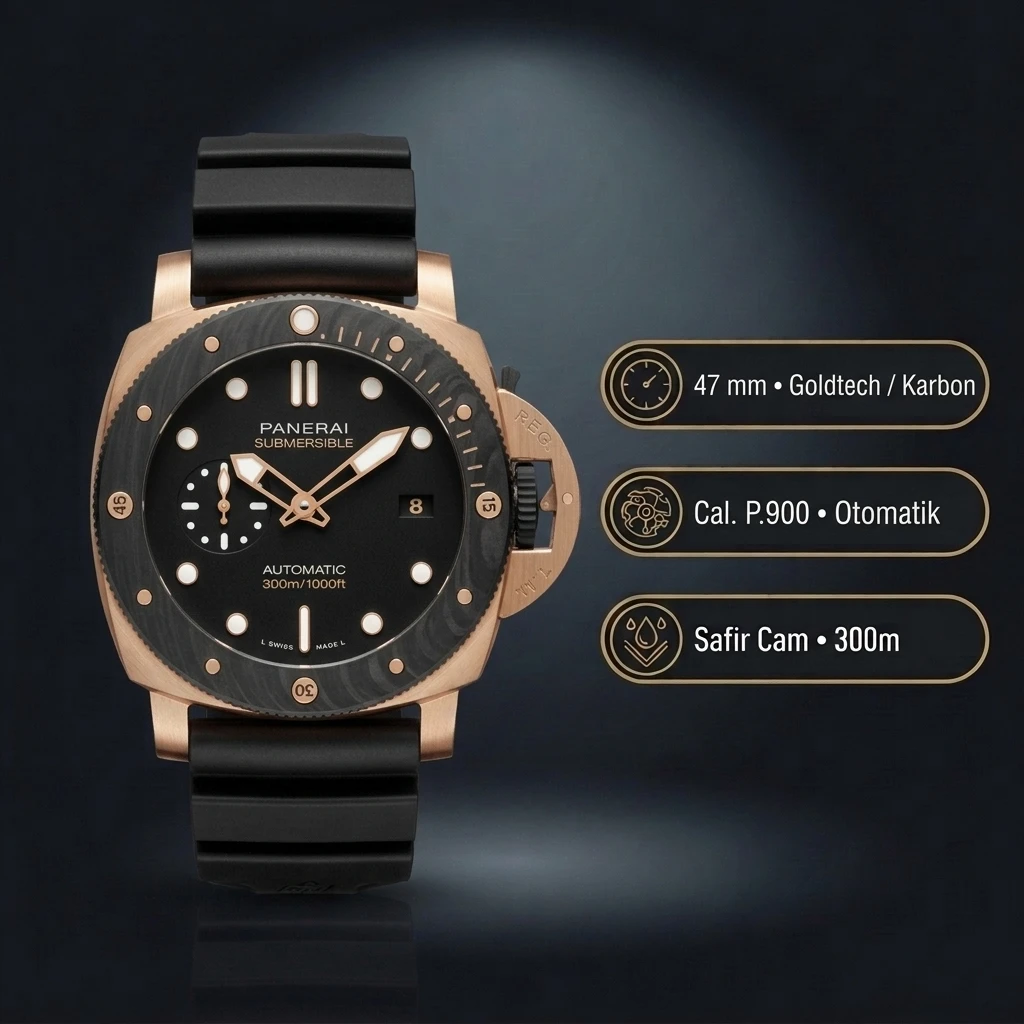 Panerai 47 mm PAM01074 Submersible Bronzo Mavi Kadran Zarif Super Clone ETA Saat