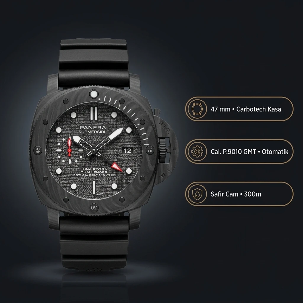 Panerai 47 mm PAM01616 Luminor Karbon Siyah Kadran Super Clone ETA Saat