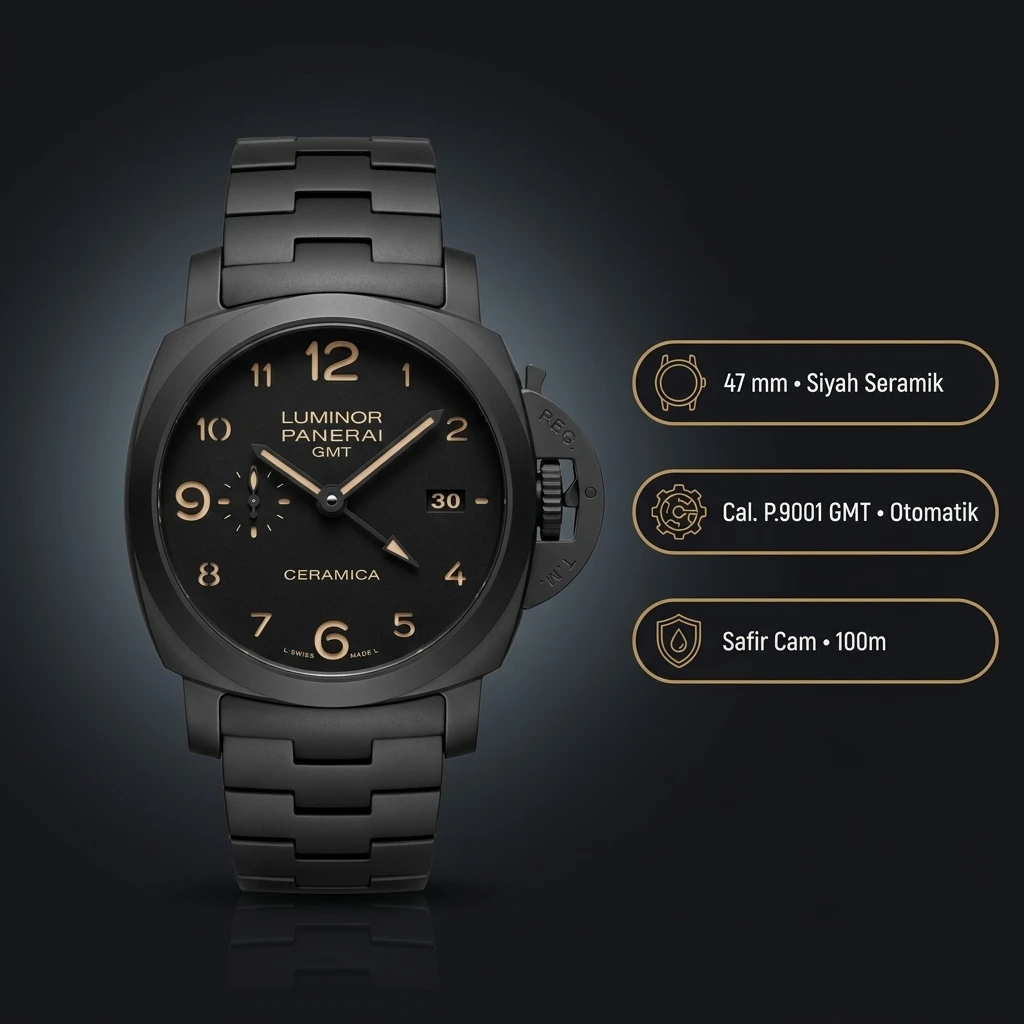 Panerai 47 mm PAM01616 Luminor Marina GMT Karbon Kadran Super Clone ETA Saat