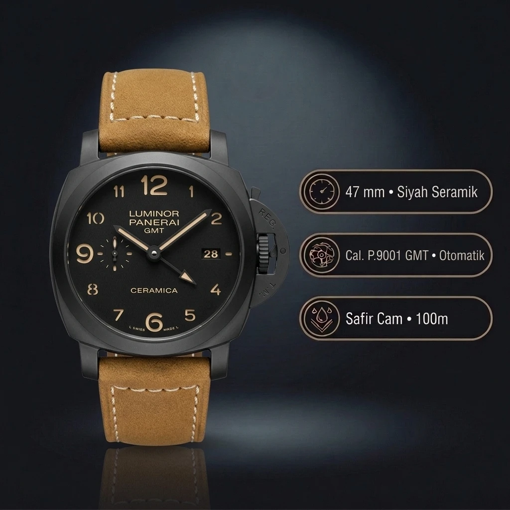 Panerai 47 mm PAM01616 Luminor Marina Karbon Siyah Kadran Super Clone ETA Saat