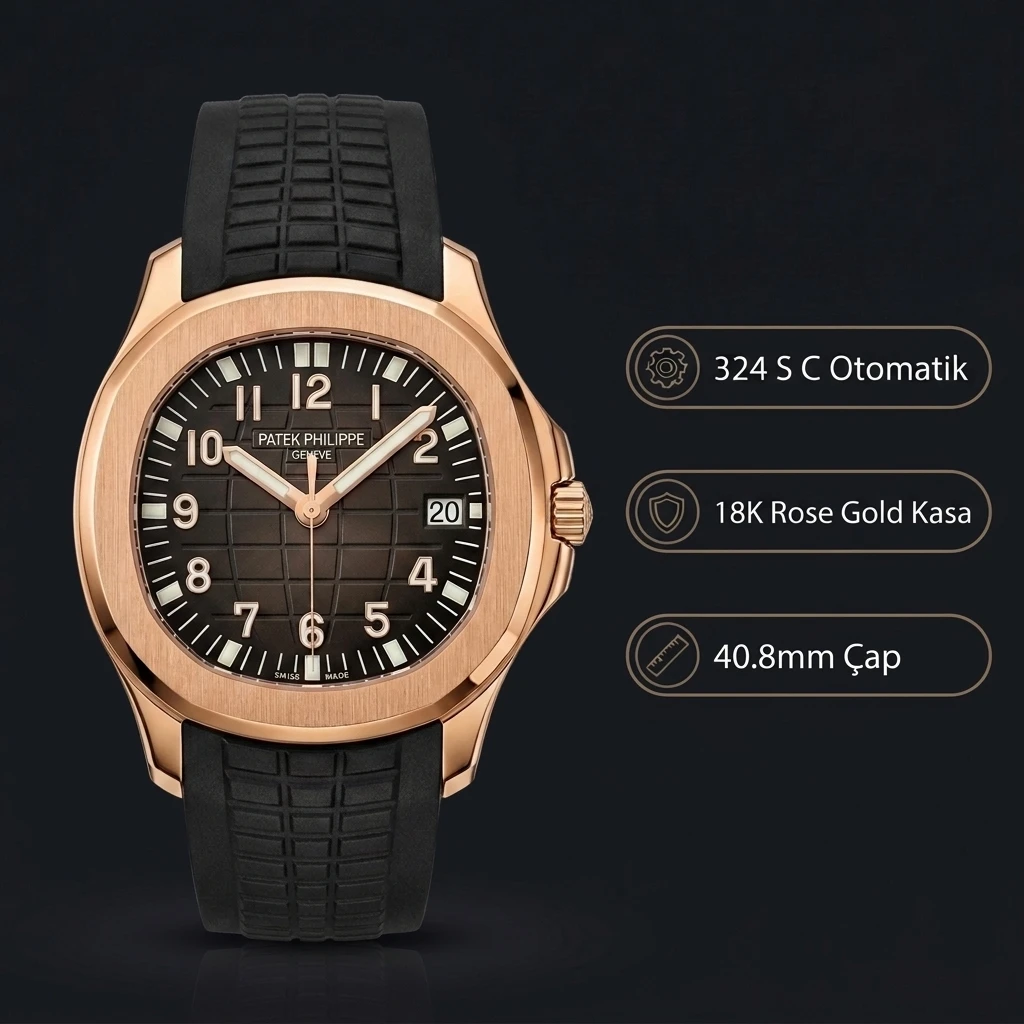 Patek Philippe Aquanaut 5167 40.8 mm Kahve Kadran Gold Kauçuk Kordon Super Clone ETA Saat
