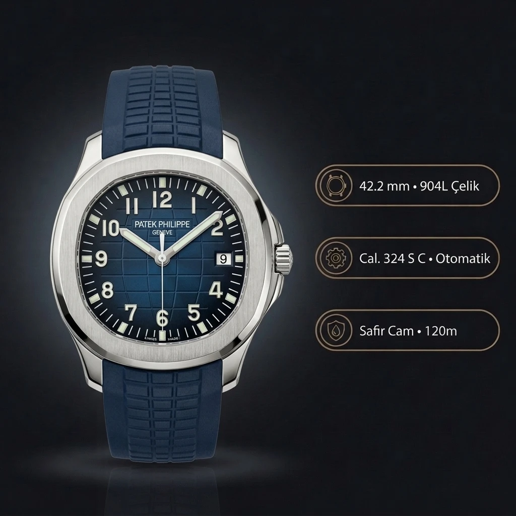 Patek Philippe Aquanaut 5168 42.2 mm Mavi Kadran Kauçuk Kordon Super Clone ETA Saat