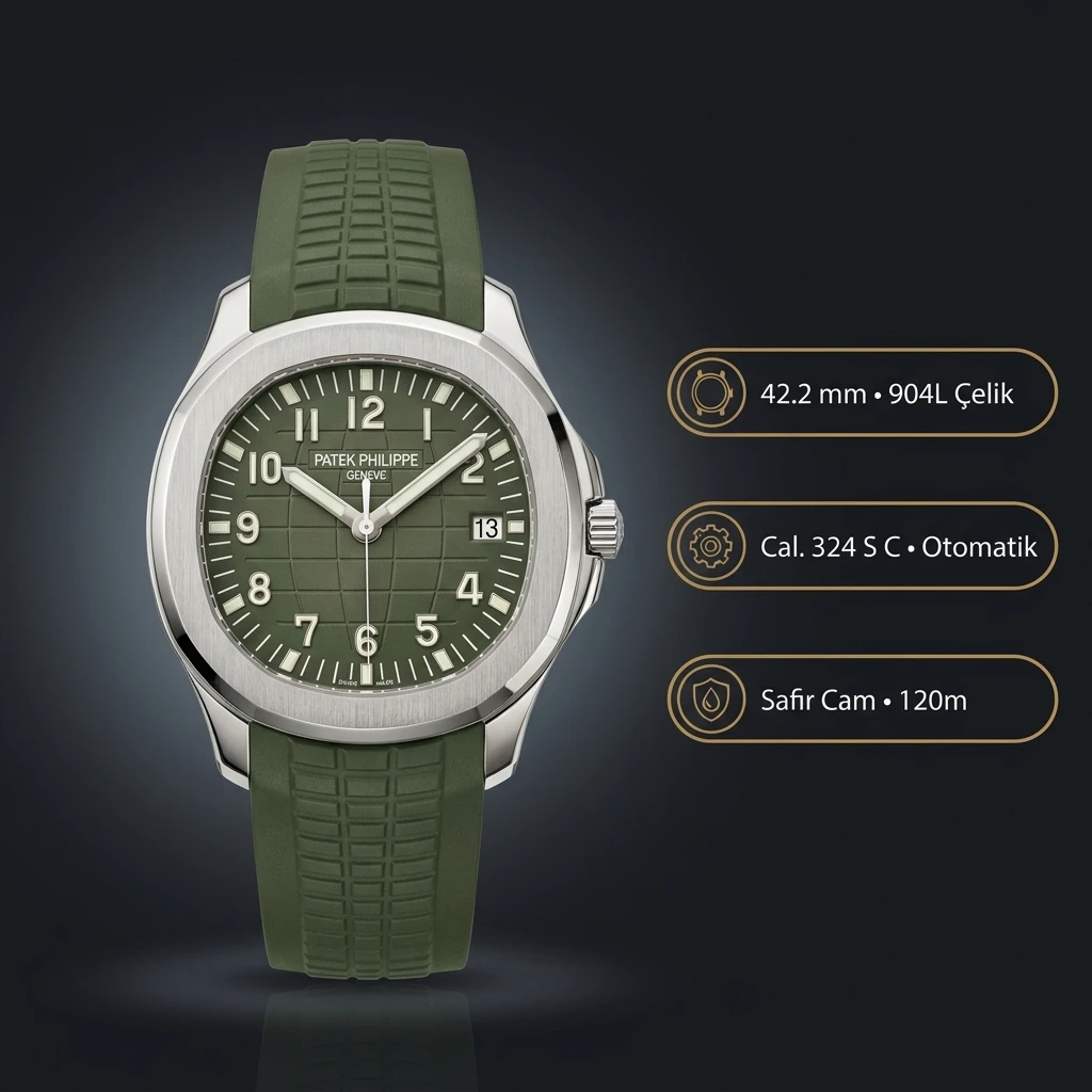 Patek Philippe Aquanaut 5168 42.2 mm Yeşil Kadran Kauçuk Kordon Super Clone ETA Saat