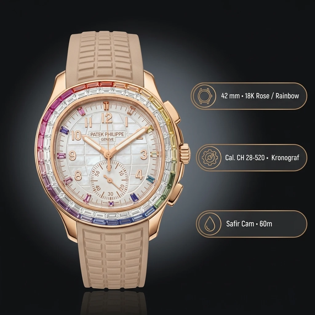 Patek Philippe Aquanaut 5968 Beyaz Gökkuşağı Taşlı Krem Kauçuk Kordon 42 mm Super Clone ETA Saat
