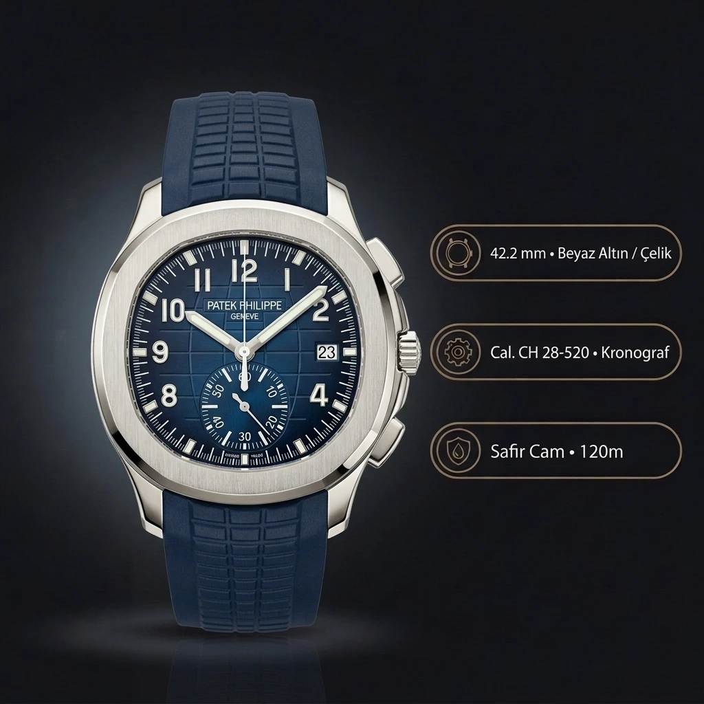 Patek Philippe Aquanaut 5968 Mavi Flyback Chronograph Kauçuk Kordon 42 mm Super Clone ETA Saat