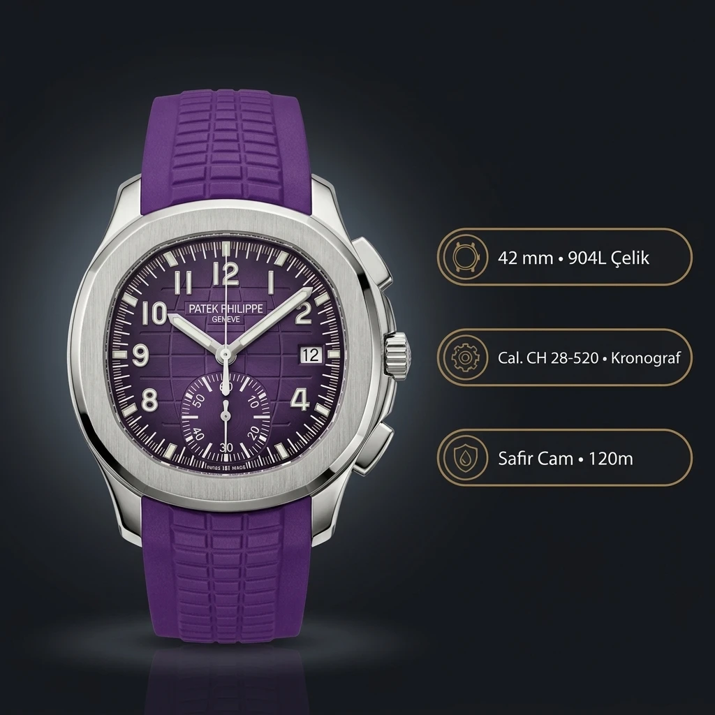 Patek Philippe Aquanaut 5968 Mor Chronograph Kauçuk Kordon 42 mm Super Clone ETA Saat
