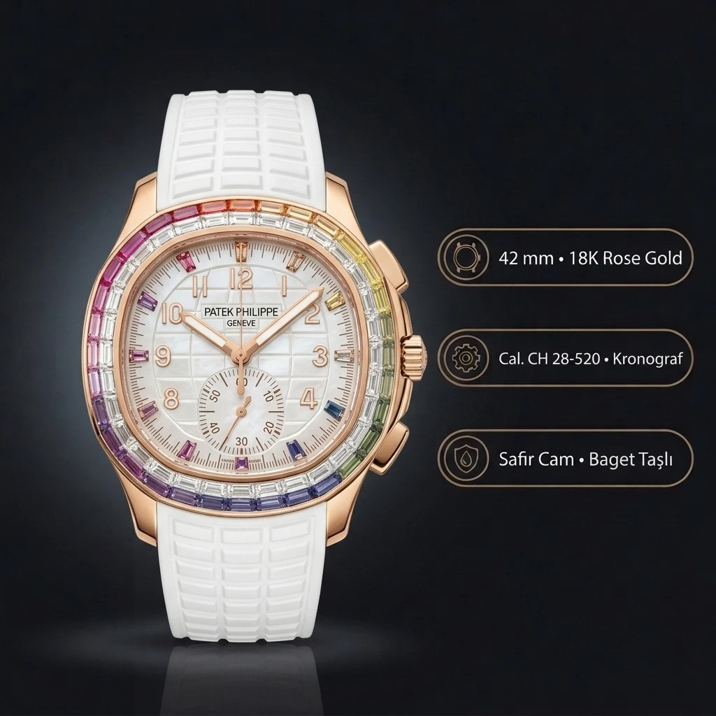 Patek Philippe Aquanaut 5968 Rose Beyaz Chronograph Beyaz Kauçuk Kordon 42 mm Super Clone ETA Saat
