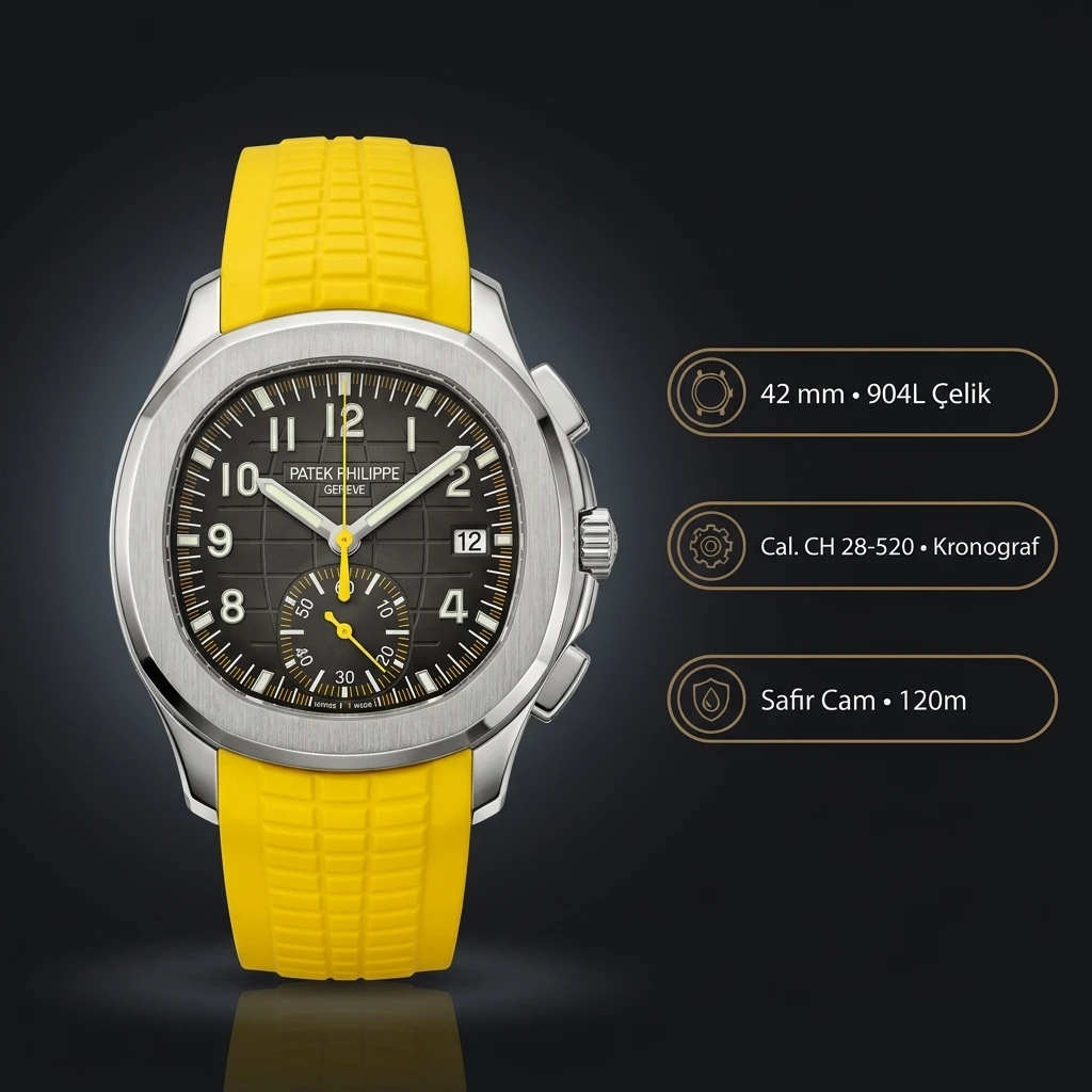 Patek Philippe Aquanaut 5968 Sarı Chronograph Kauçuk Kordon 42 mm Super Clone ETA Saat