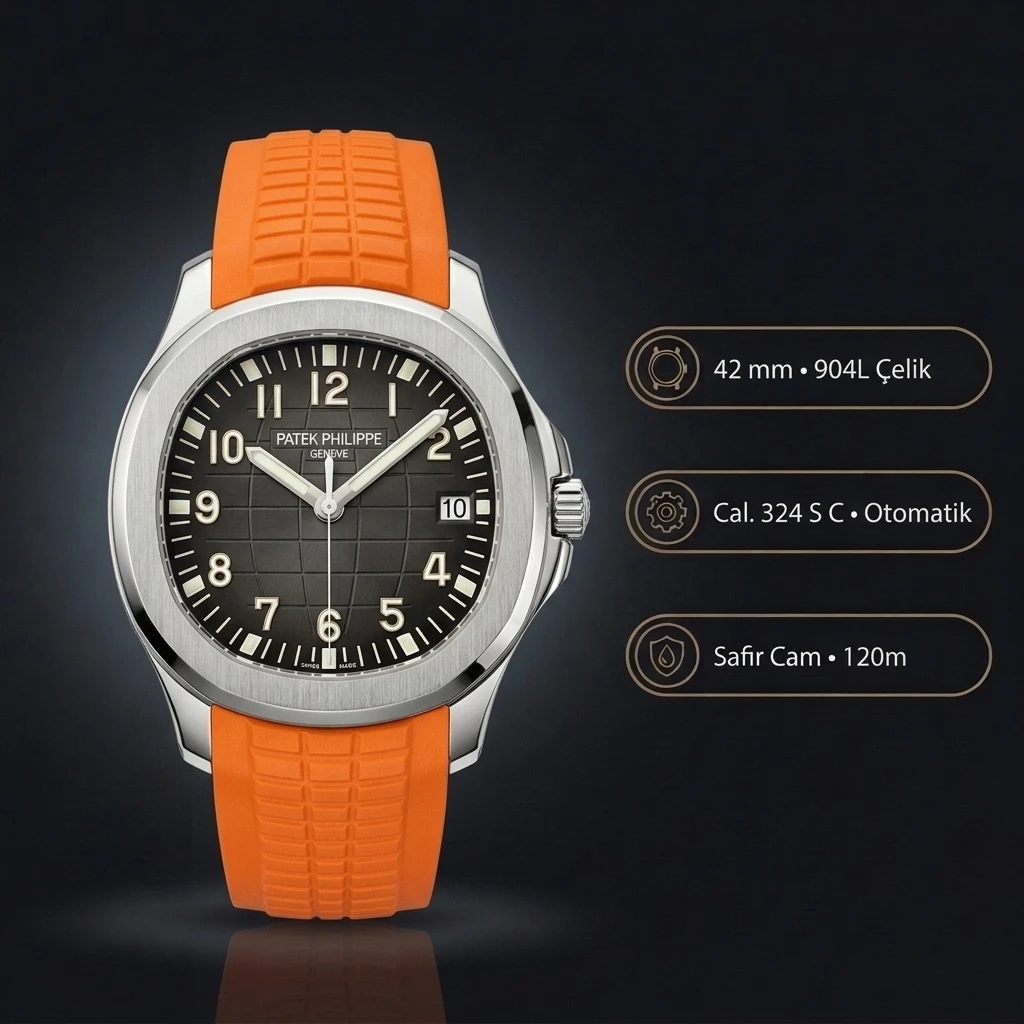 Patek Philippe Aquanaut 5968 Siyah Chronograph Turuncu Kauçuk Kordon 42 mm Super Clone ETA Saat