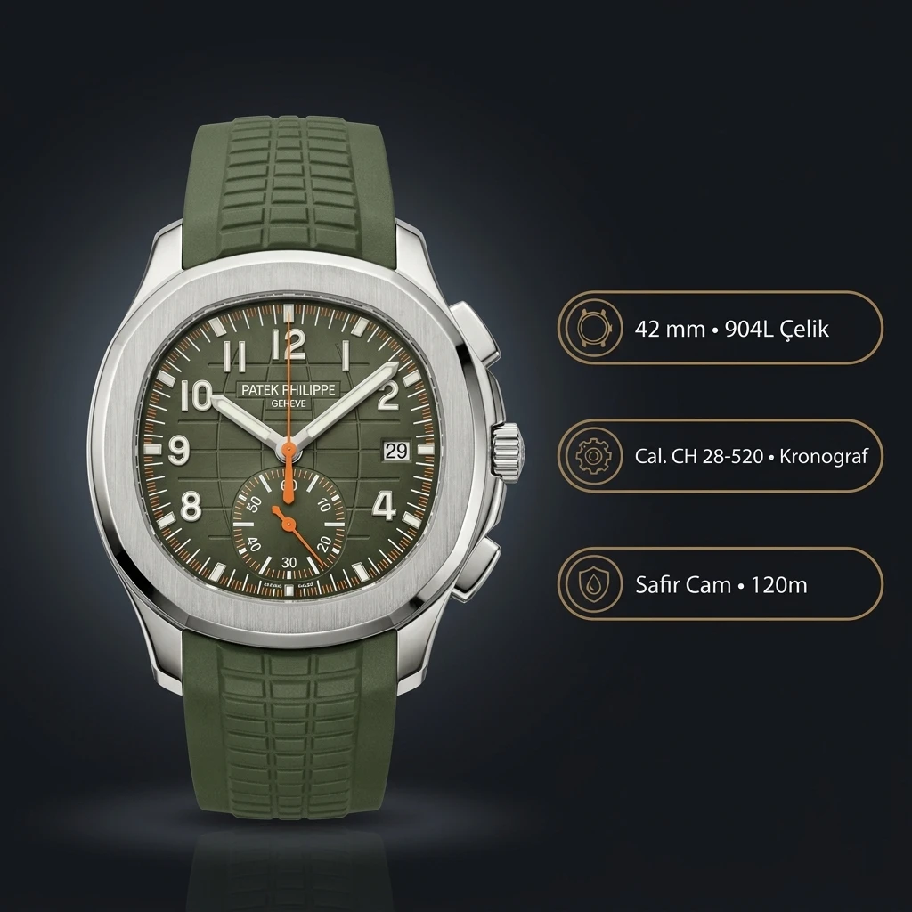 Patek Philippe Aquanaut 5968 Yeşil Chronograph Kauçuk Kordon 42 mm Super Clone ETA Saat