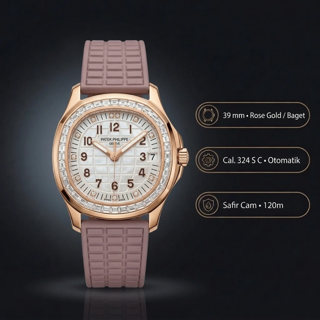 Patek Philippe Aquanaut Luce Krem Kadran Elmas Taşlı Pembe Kauçuk Kordon 39 mm Super Clone ETA Saat