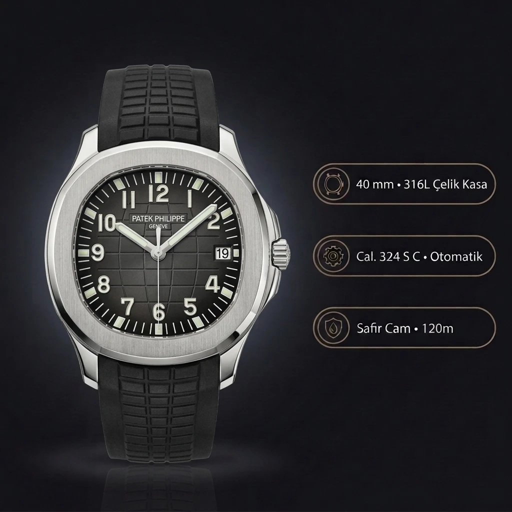 Patek Philippe Aquanaut Siyah Kadran Çelik Kasa Kauçuk Kordon 41 mm Super Clone ETA Saat