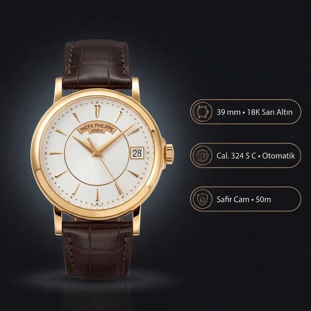 Patek Philippe Calatrava Altın Kasa Beyaz Kadran Kahverengi Deri Kordon 39 mm Super Clone ETA Saat