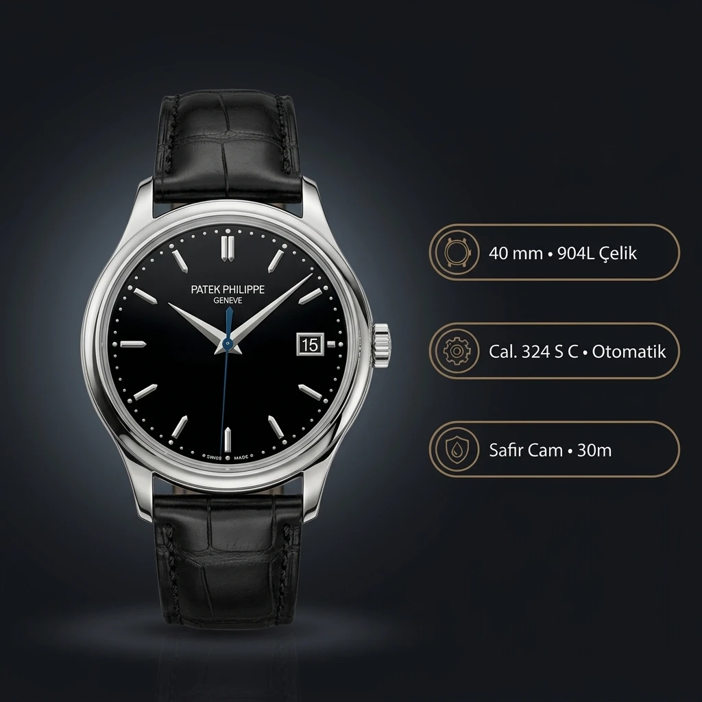 Patek Philippe Calatrava Siyah Kadran Deri Klasik 39 mm Super Clone ETA Saat