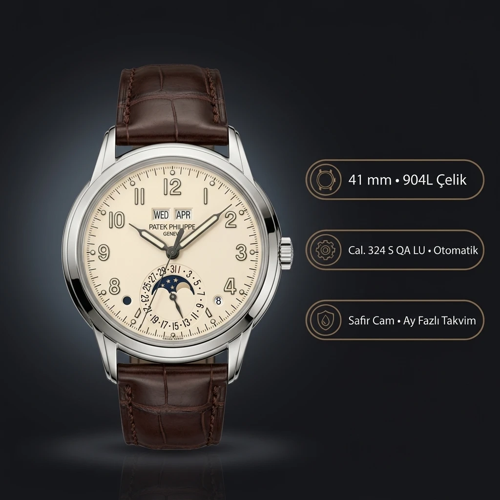 Patek Philippe Grand Complications Krem Takvim Moonphase Deri 40 mm Super Clone ETA Saat