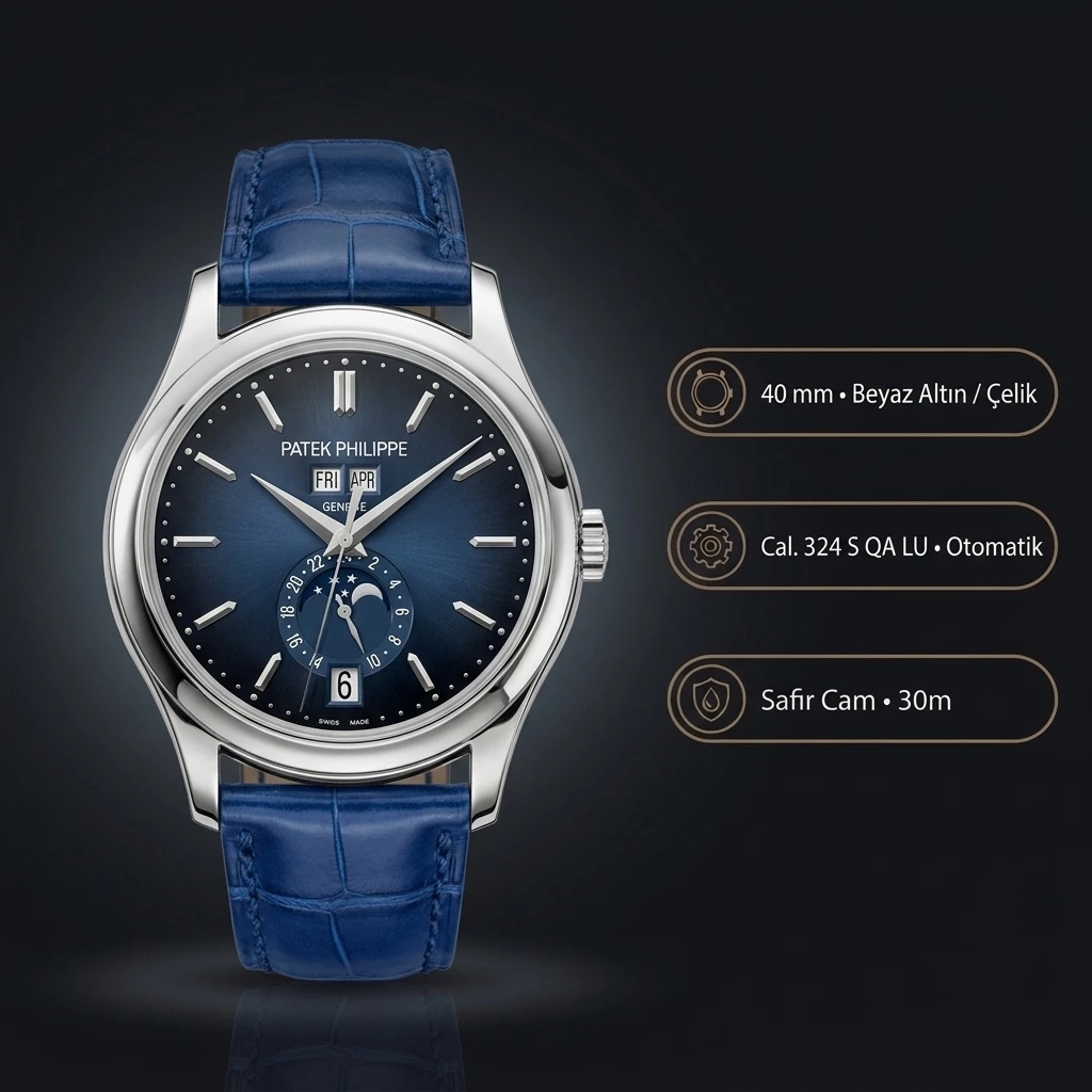Patek Philippe Grand Complications Mavi Moonphase Kadran Deri 40 mm Super Clone ETA Saat