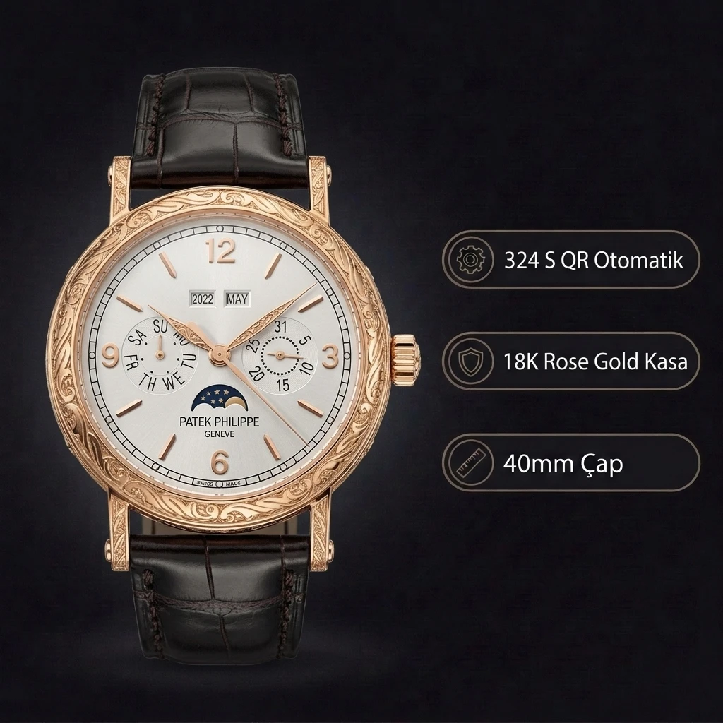 Patek Philippe Grand Complications Perpetual Calendar Beyaz Kadran Gold Deri Kordon 40 mm Super Clone ETA Saat