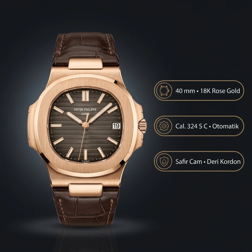 Patek Philippe Nautilus 5711 Rose Çelik Siyah Deri 40 mm Super Clone ETA Saat