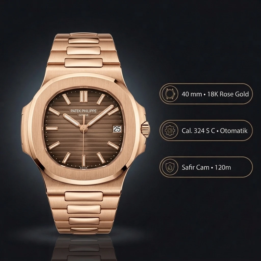 Patek Philippe Nautilus 5711 Rose Gold Kahve Kadran Bileklik 40 mm Super Clone ETA Saat