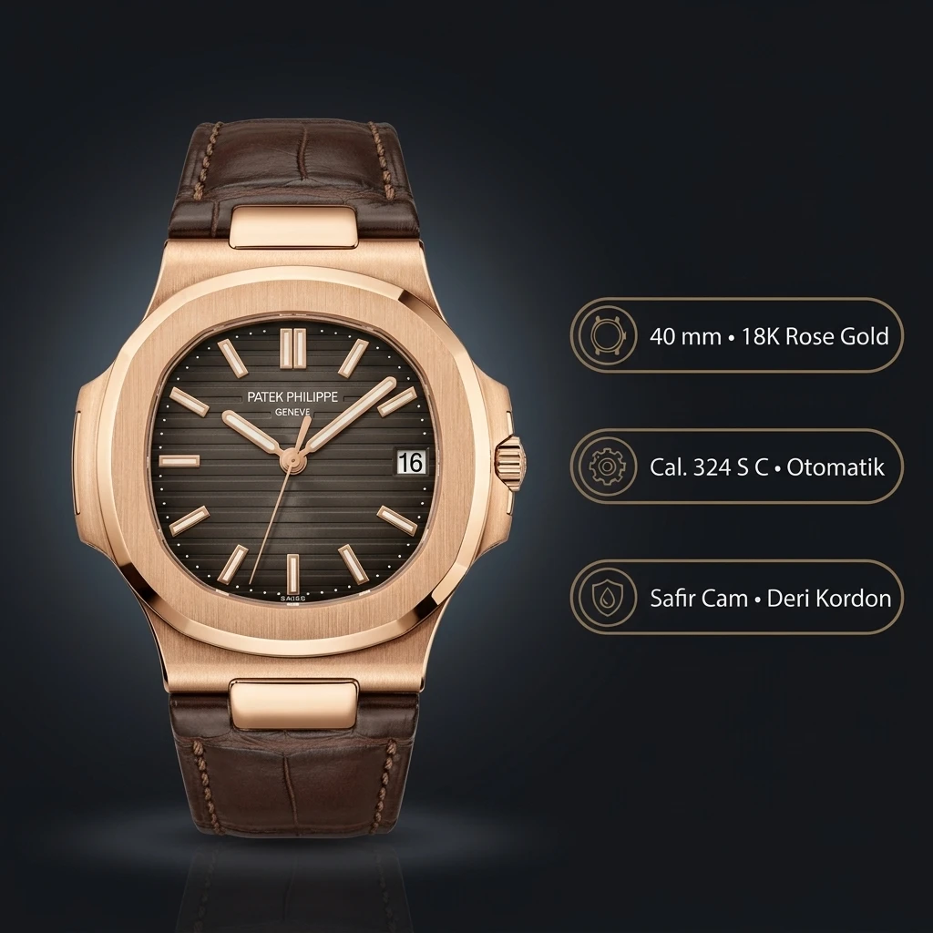 Patek Philippe Nautilus 5711 Rose Gold Mavi Kadran Deri 40 mm Super Clone ETA Saat