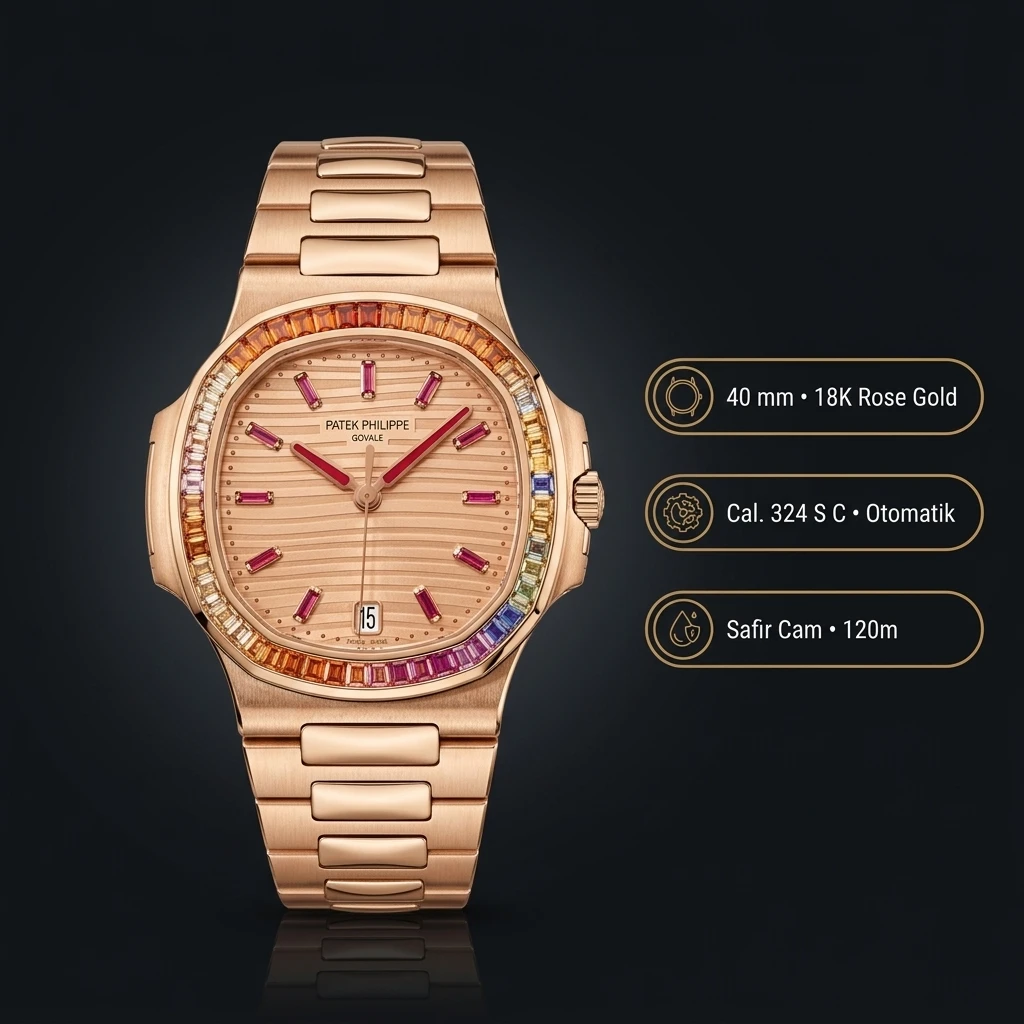 Patek Philippe Nautilus 5711 Rose Somon Baget Taşlı 40 mm Super Clone ETA Saat