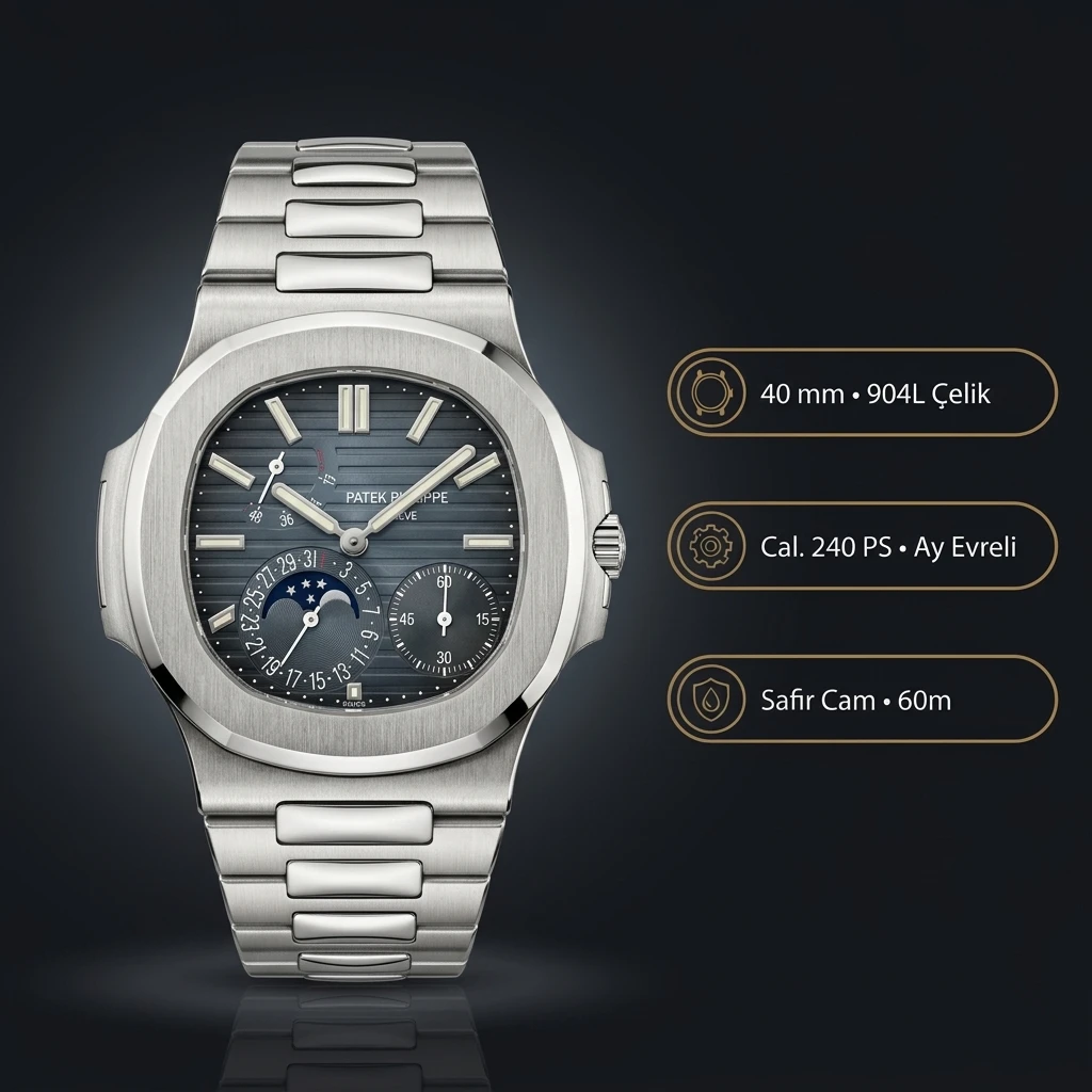 Patek Philippe Nautilus 5712 Gri Kadran Rezerv Kauçuk Kordon 40 mm Super Clone ETA Saat
