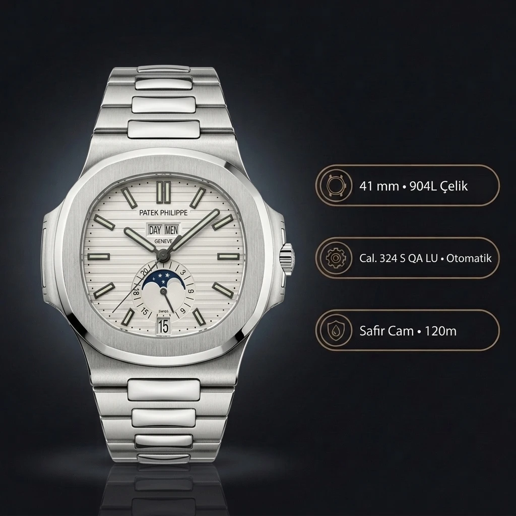 Patek Philippe Nautilus 5726 Beyaz Kadran Yıllık Takvim Çelik 41 mm Super Clone ETA Saat