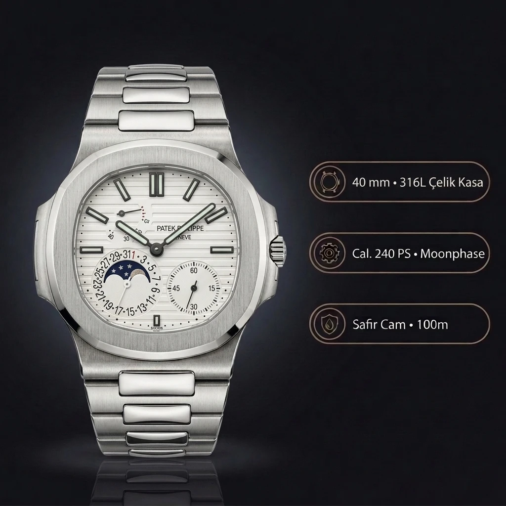 Patek Philippe Nautilus Beyaz Kadran Çelik Kordon 40 mm Super Clone ETA Saat