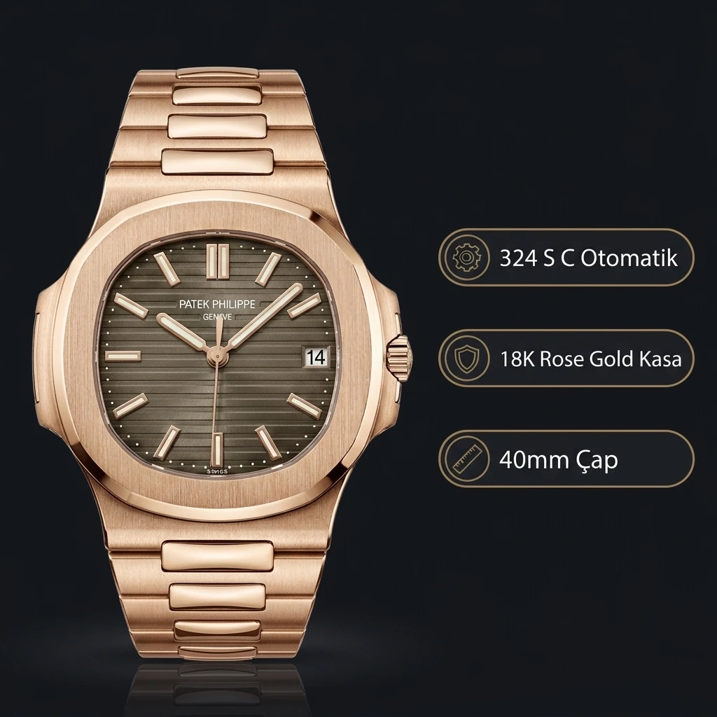 Patek Philippe Nautilus Gri Kadran Rose Gold 40 mm Super Clone ETA Saat