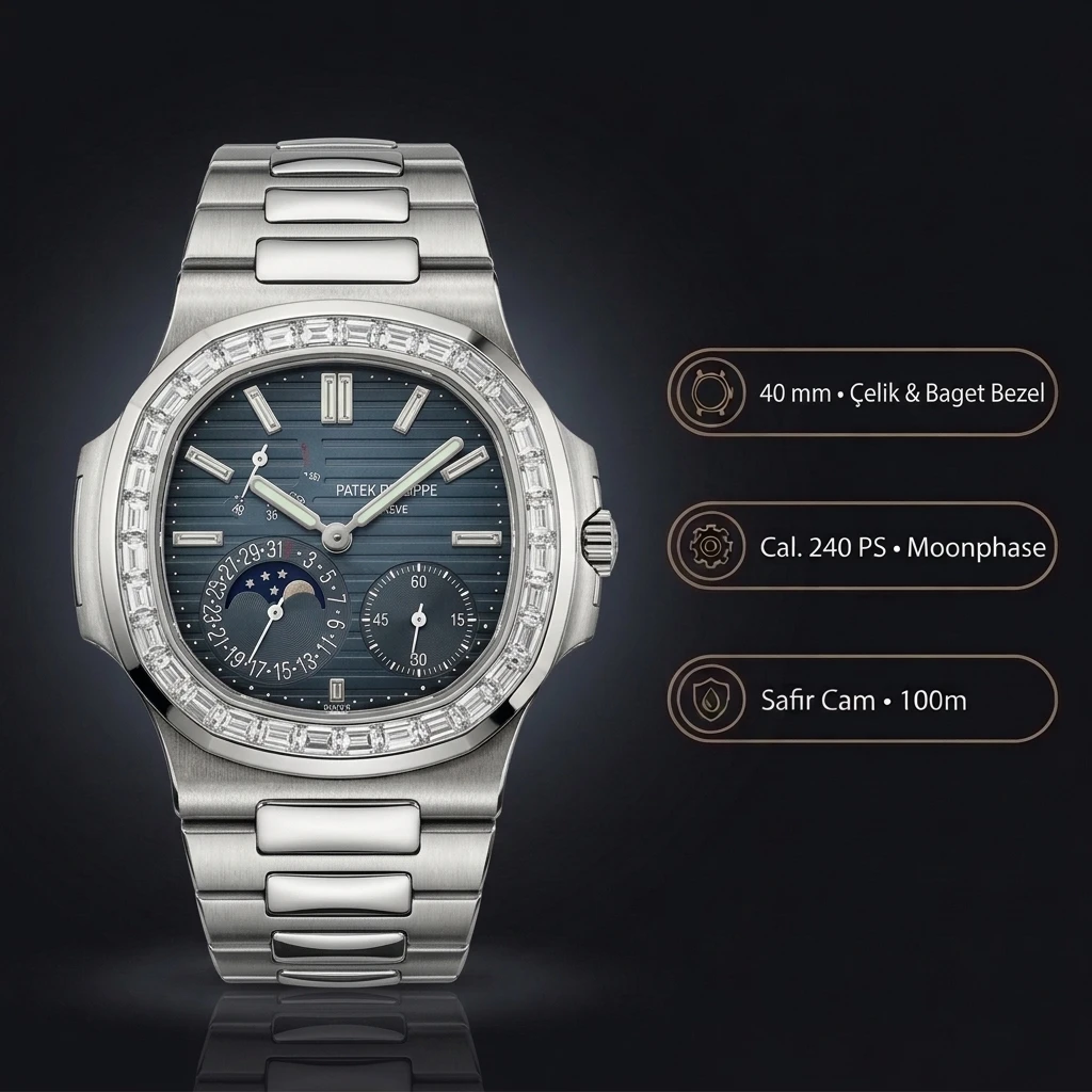 Patek Philippe Nautilus Mavi Kadran Baget Bezel Çelik Kordon 40 mm Super Clone ETA Saat