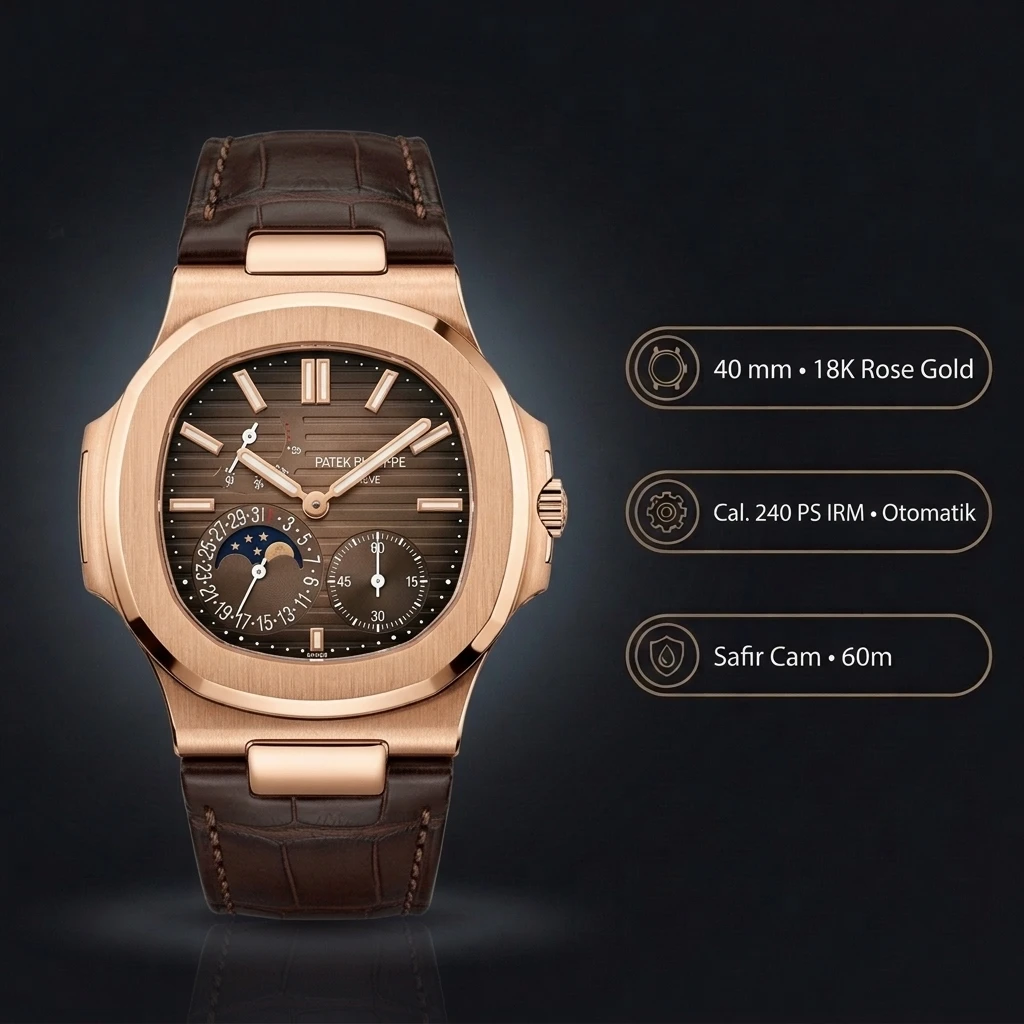 Patek Philippe Nautilus Rose Kasa Kahverengi Kadran Kahverengi Deri 40 mm Super Clone ETA Saat