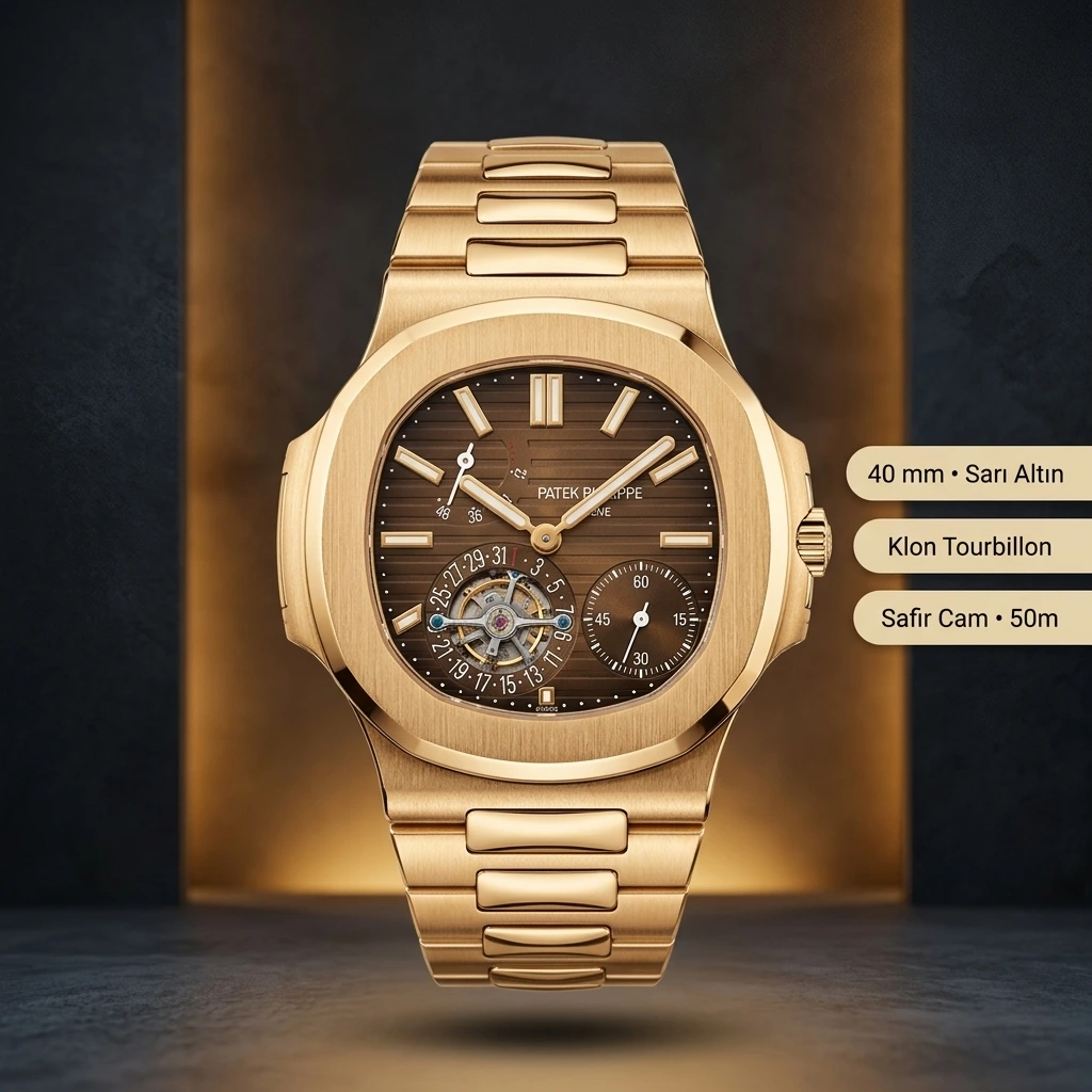 Patek Philippe Nautilus Sarı Altın Tourbillon Kahve 40 mm Super Clone ETA Saat