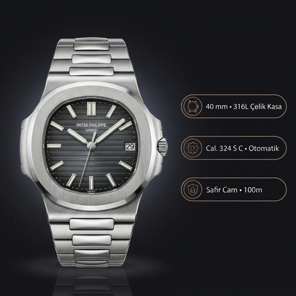 Patek Philippe Nautilus Siyah Kadran Çelik Kordon 40 mm Super Clone ETA Saat