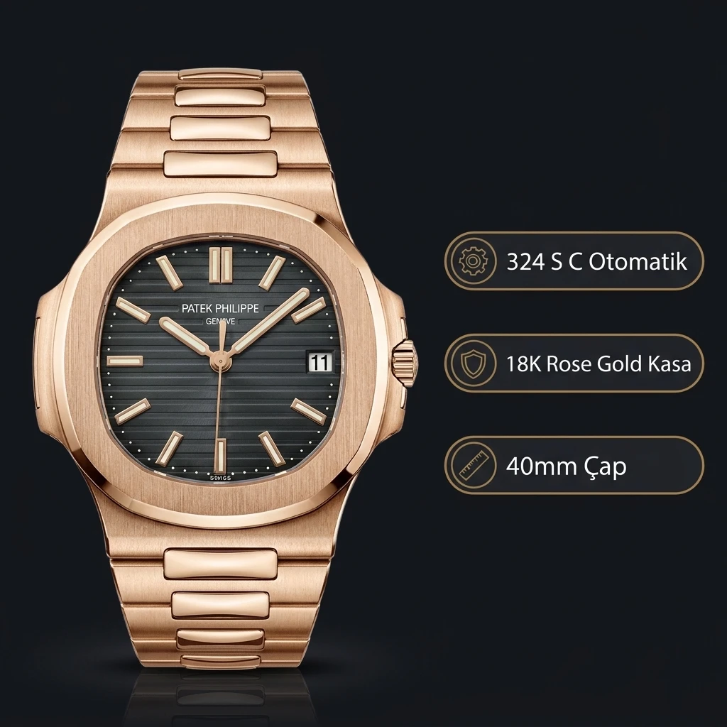 Patek Philippe Nautilus Siyah Kadran Gold 40 mm Super Clone ETA Saat