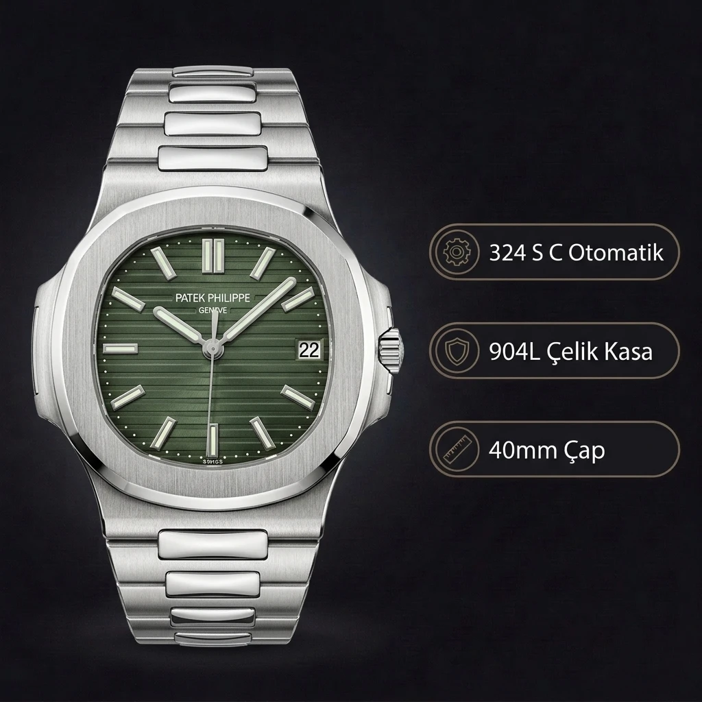 Patek Philippe Nautilus Yeşil Kadran Çelik 40 mm Super Clone ETA Saat