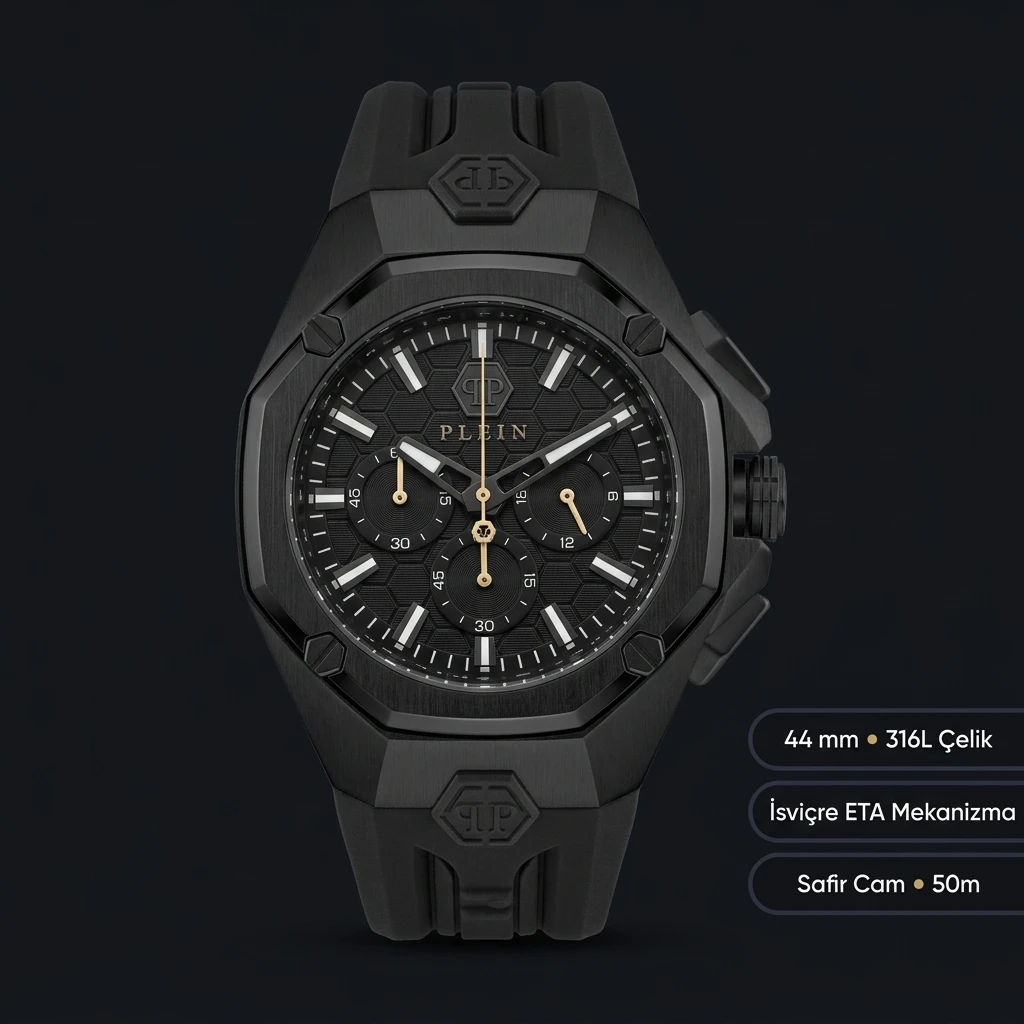 Philipp Plein Chronograph Siyah Kauçuk Kordon Super Clone ETA Saat