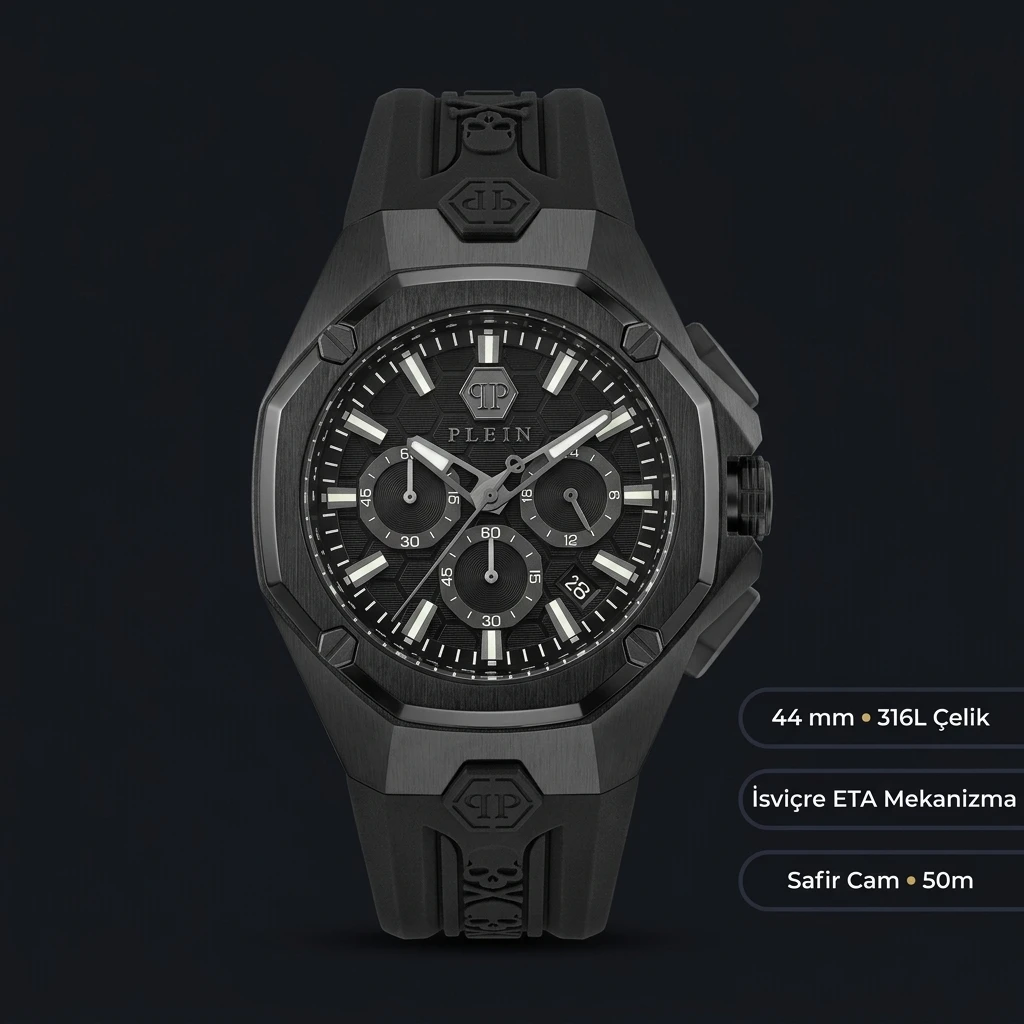 Philipp Plein Chronograph Siyah Kauçuk Kordon Super Clone ETA Saat