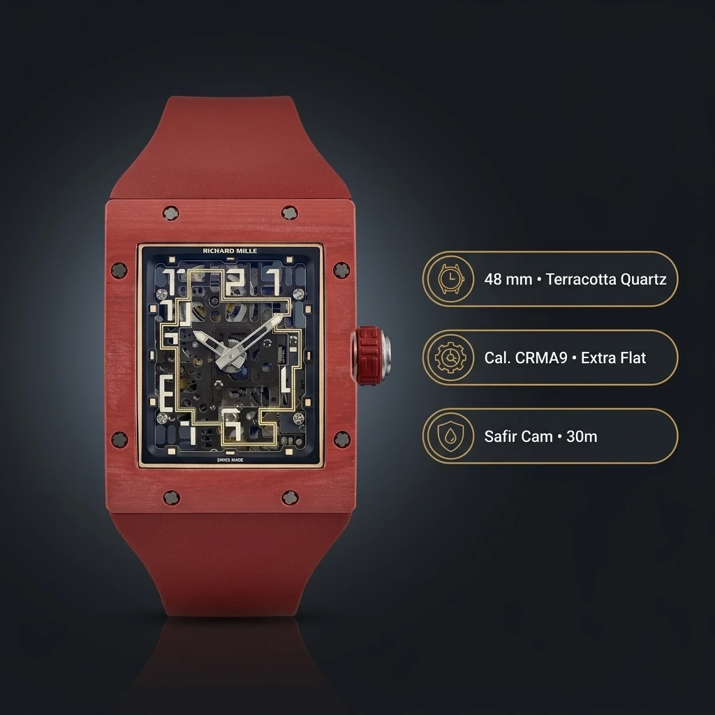 Richard Mille RM 16-02 Otomatik Ekstra Düz Kırmızı Kasa Rakamlı Skeleton Kauçuk Kordon 48 mm Super Clone ETA Saat