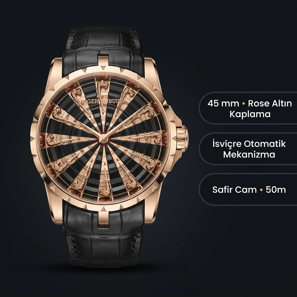 Roger Dubuis Knights of the Round Table Rose Siyah Kadran Deri Super Clone ETA Saat