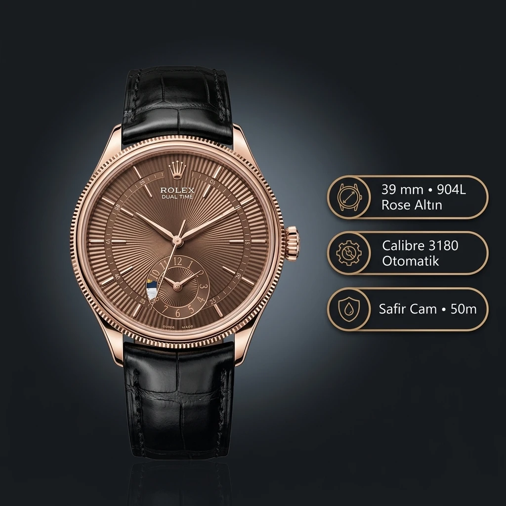 Rolex Cellini Kahverengi Kadran Everose Deri Kordon Super Clone ETA Saat