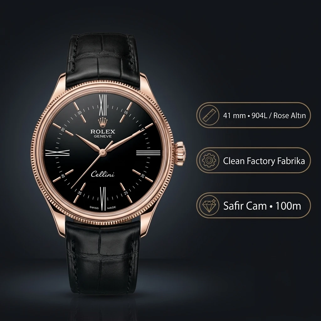 Rolex Cellini Time Rose Black 50509 Super Clone ETA Saat