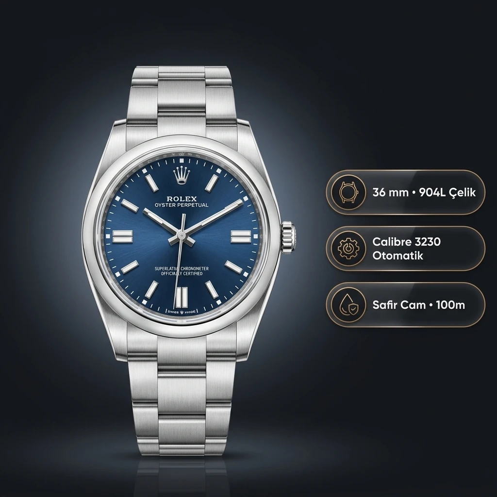 Rolex Datejust 36 mm 126200 Lacivert Kadranlı Oyster Bilezik Smooth / Domed (Düz) Bezel 3235 Super Clone ETA Saat